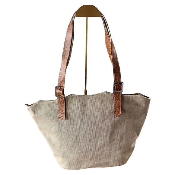 SHARIF Studio Tote Bag & Crossbody Bag Set Textured Canvas Embossed Leather NWOT - Picture 2 of 15